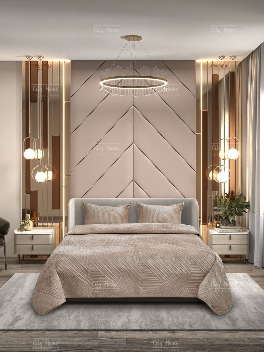 Покрывало Home City 220х240 см, хлопок, велюр, бежевый купить,NaN