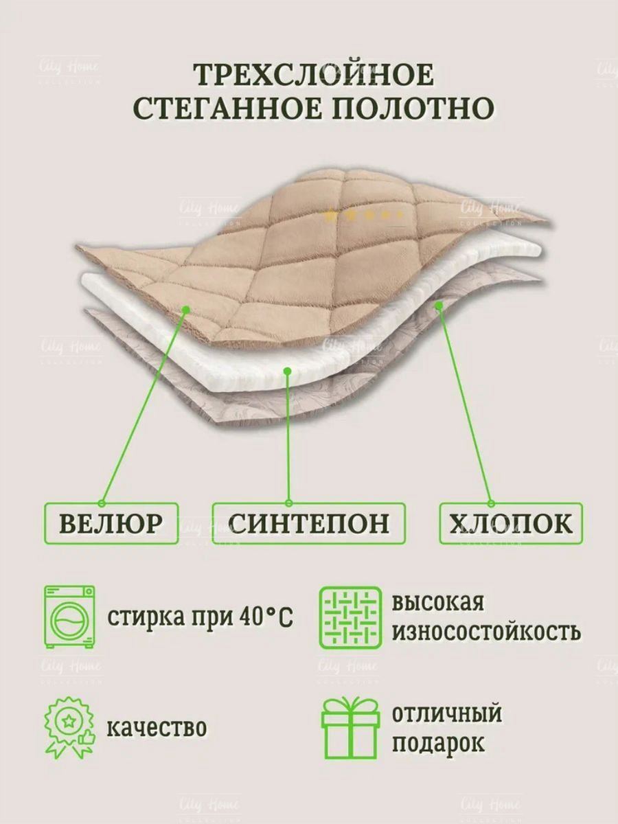 Покрывало Home City 220х240 см, хлопок, велюр, бежевый купить,NaN