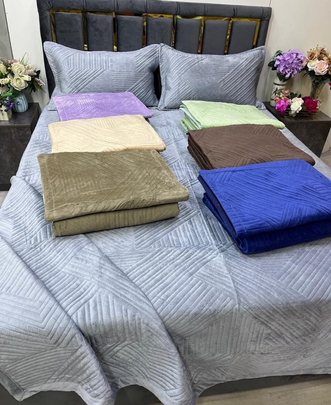 Покрывало с наволочками 200х220 см, хлопок, велюр, серый - ForteMarket Покрывало с наволочками 200х220 см, хлопок, велюр, серый купить,0