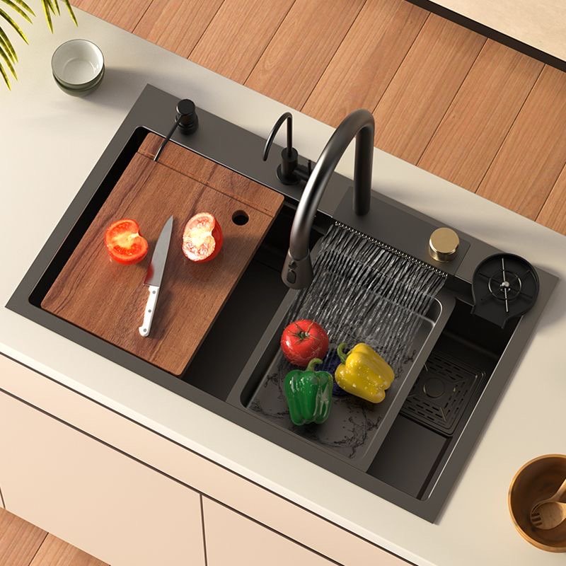 Кухонная мойка LUX842 dark gray врезная 75х45х22 см, нержавеющая сталь купить,0