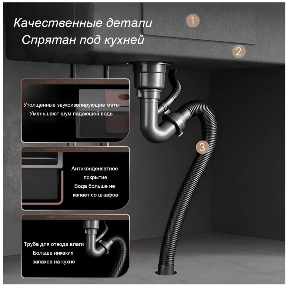 Кухонная мойка Marvel Marvel-Вода и стиль Черный графит врезная 60х45х22 см, нержавеющая сталь