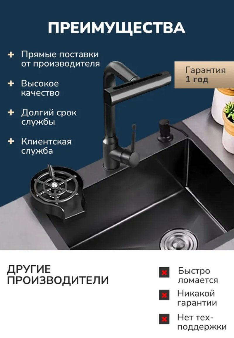 Кухонная мойка 6045 врезная 45х60х22 см, нержавеющая сталь, тон графитовый