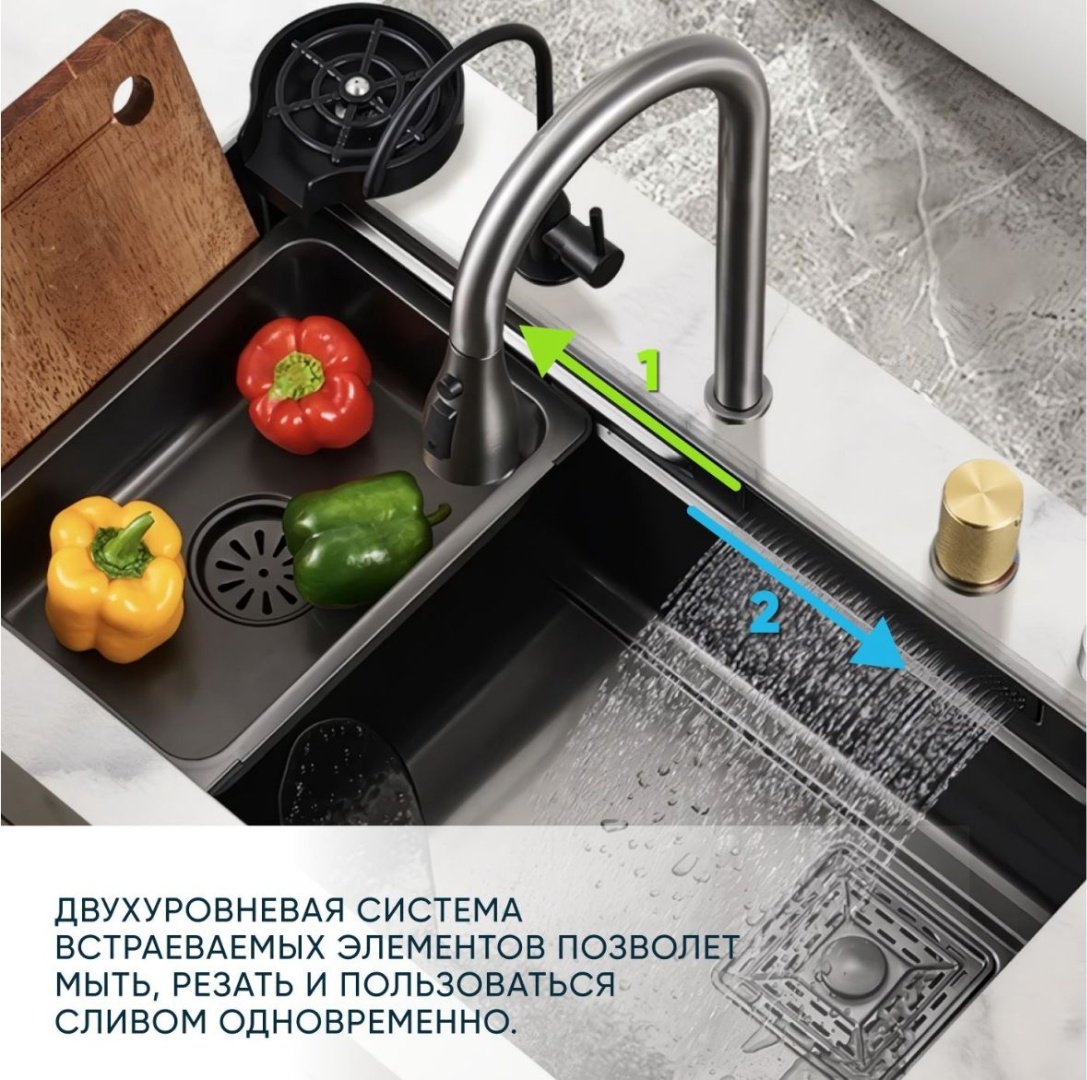 Кухонная мойка 696609 врезная 75х45х22 см, нержавеющая сталь купить,0