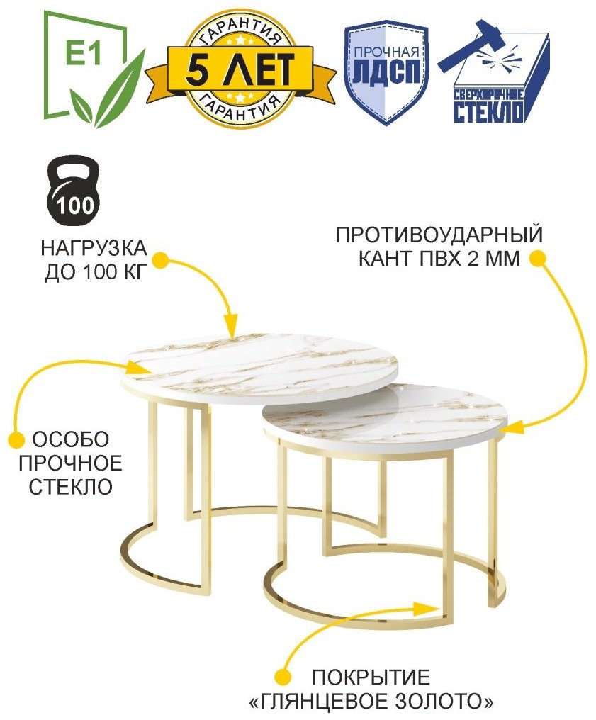 Журнальный столик кофейный GHY787, 60x60x41 см, белый, золотистый купить,0