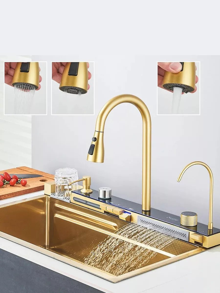 Кухонная мойка KS-whaleGold подстольная 75х45х22 см, нержавеющая сталь, тон золотистый купить,0