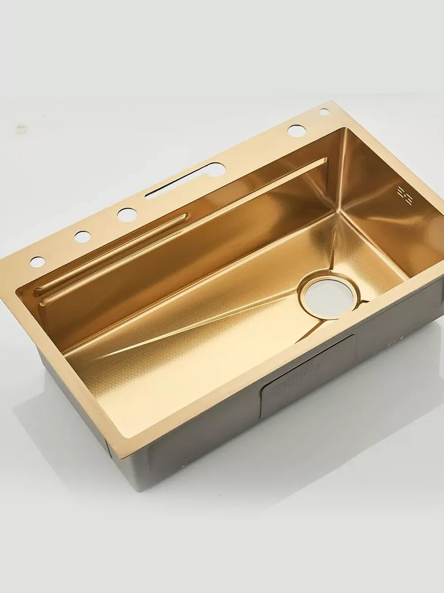 Кухонная мойка KS-whaleGold подстольная 75х45х22 см, нержавеющая сталь, тон золотистый купить,0