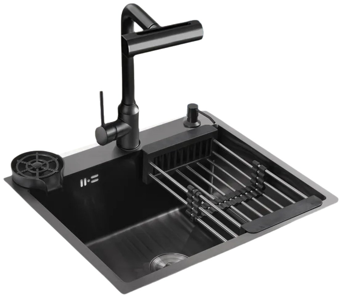 Кухонная мойка Zxc110 врезная 45х60х22 см, сталь, тон обсидиан