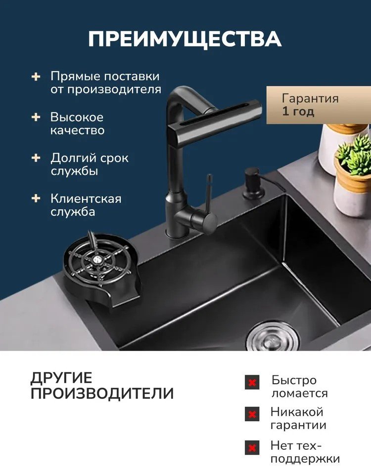 Кухонная мойка Zxc110 врезная 45х60х22 см, сталь, тон обсидиан купить,NaN