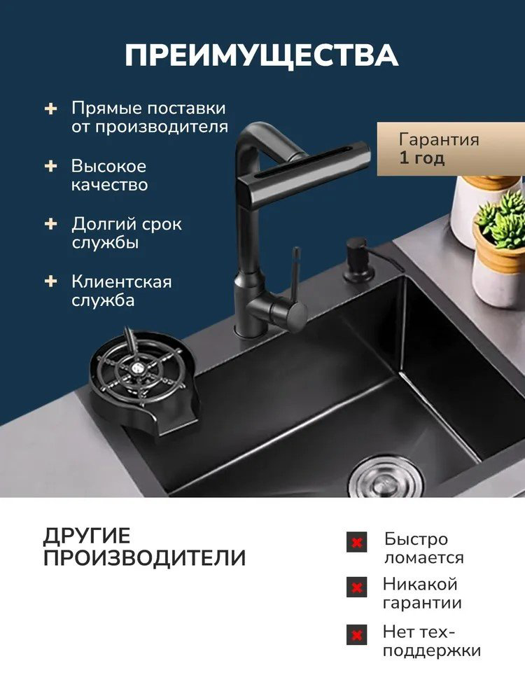 Кухонная мойка Zxc110 врезная 45х60х22 см, сталь, тон обсидиан купить,NaN