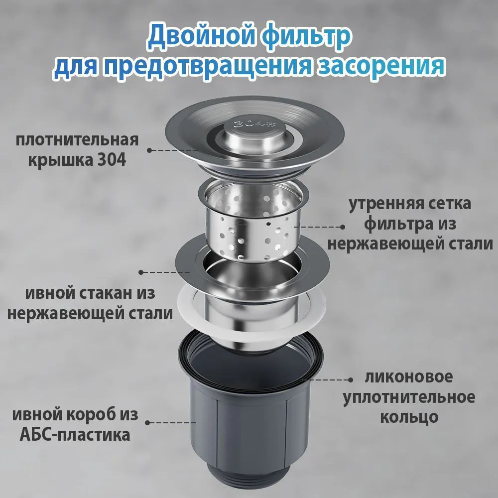 Кухонная мойка 294218745 врезная 60х45х22 см, нержавеющая сталь, тон базальт купить,NaN