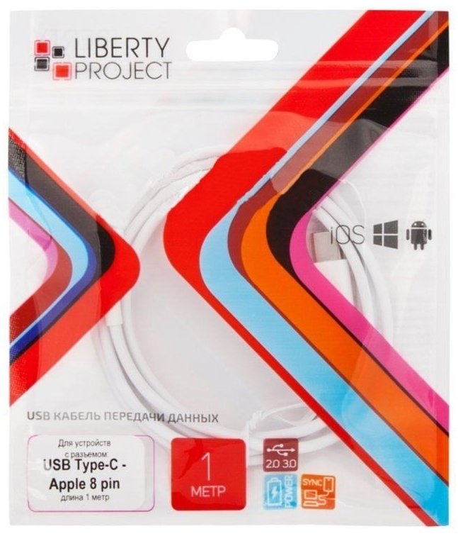 Кабель LP USB TypeC (M), Lightning (M), 1 м, белый купить,0