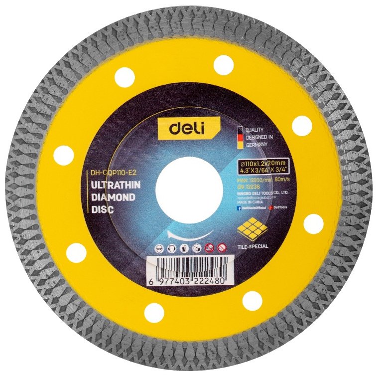 Диск отрезной алмазный 110x20х1.3 мм, DELI EDH-CQP110-E2