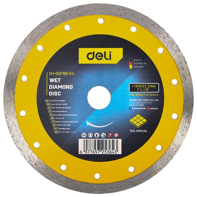 Диск отрезной алмазный 180x22.2х2.2 мм, DELI DH-SQP180-E4