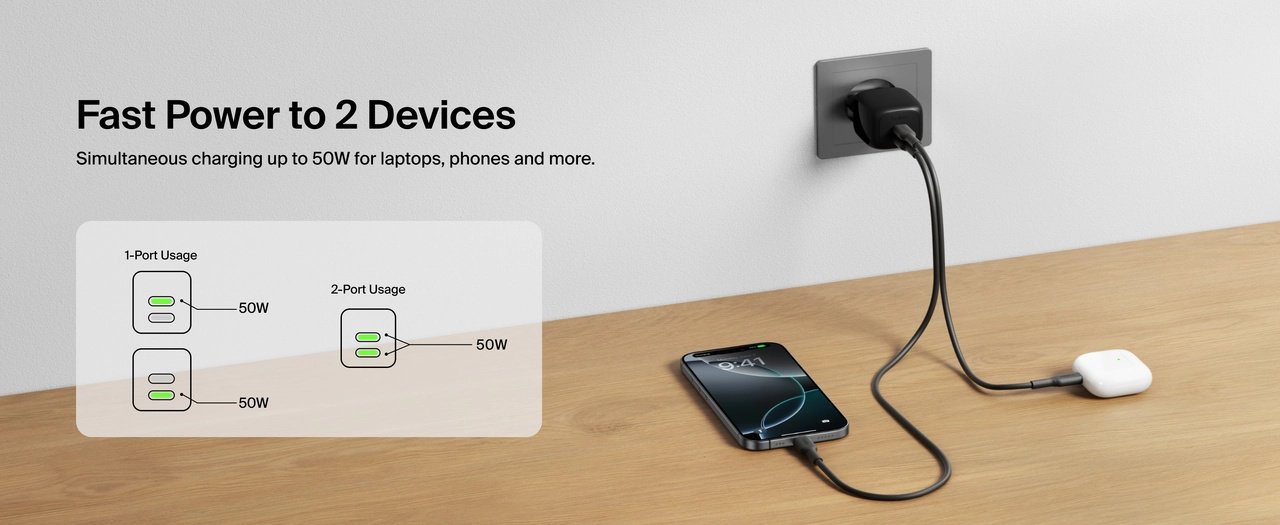 Зарядное устройство Belkin WCH019KQBK USB Type-C 50 Вт черный - ForteMarket Зарядное устройство Belkin WCH019KQBK USB Type-C 50 Вт черный купить,18660