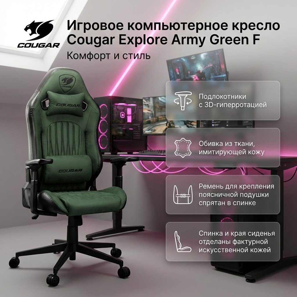 Игровое кресло COUGAR Explore Army Green F, зеленый