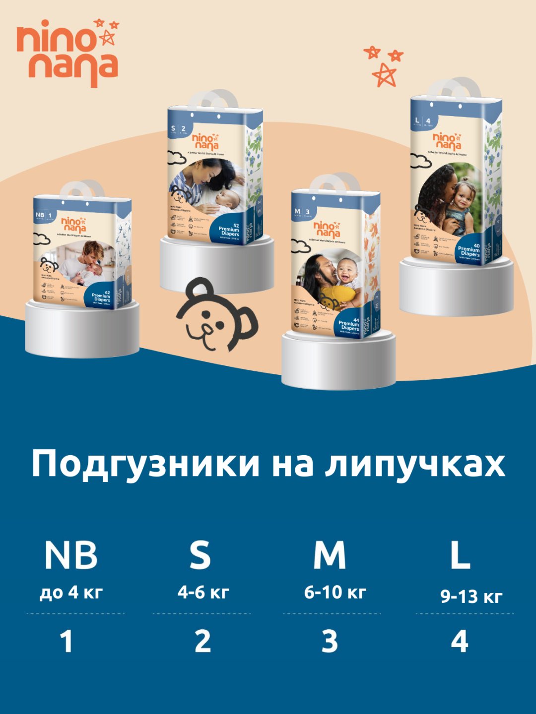 Подгузники Nino Nana Eco M, 44 шт - ForteMarket Подгузники Nino Nana Eco M, 44 шт купить,0