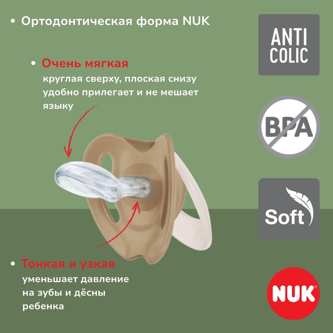 Пустышка NUK 10739859 for Nature, 18-36m, 2 шт, зеленый - ForteMarket Пустышка NUK 10739859 for Nature, 18-36m, 2 шт, зеленый купить,0