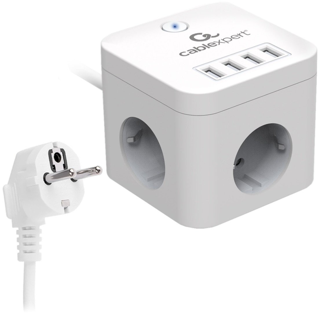 Сетевой фильтр Cablexpert CUBE-3-U4-W-1.5 1.5 м купить,NaN