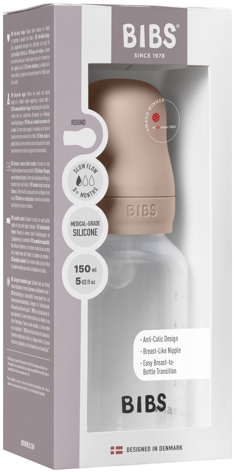 Бутылочка BIBS с силиконовой соской медленный поток BIBS Blush 150 мл 150 мл бежевый купить,0