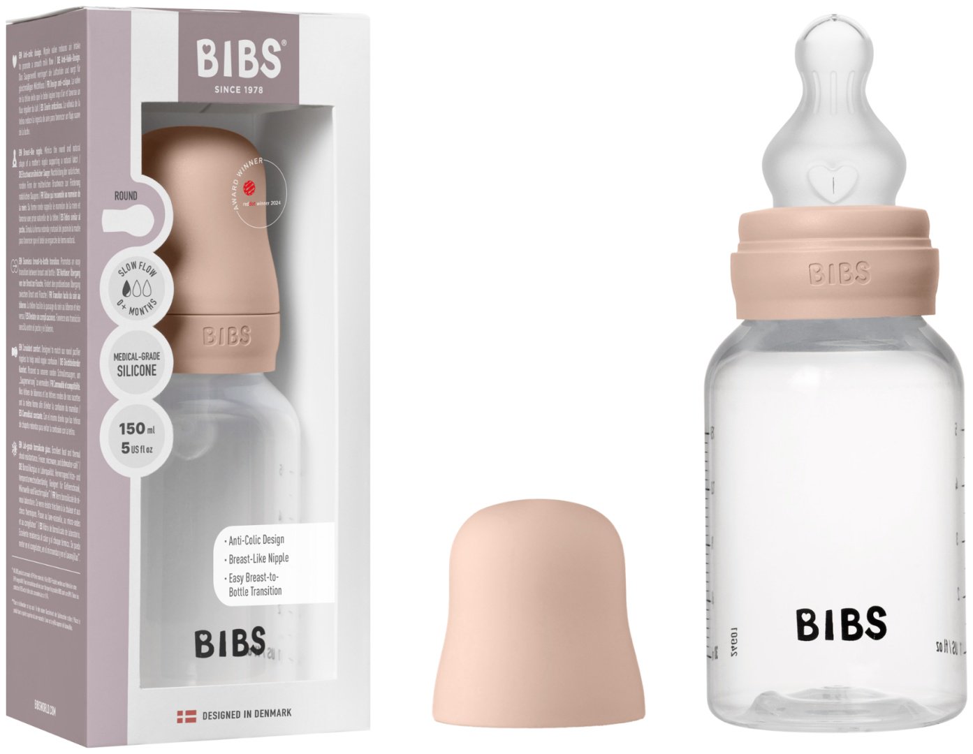 Бутылочка BIBS с силиконовой соской медленный поток BIBS Blush 150 мл 150 мл бежевый купить,0