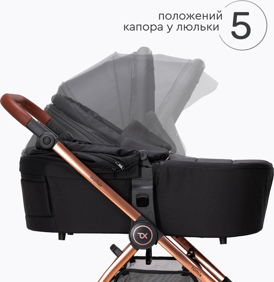 Коляска универсальная 2 в 1 TOMIX Walker Lux, черный, золотой купить,0