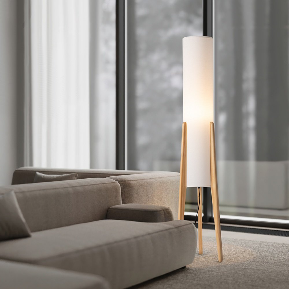 Напольная лампа Freya Modern E27, 60 Вт, дерево, металл, ткань купить,NaN