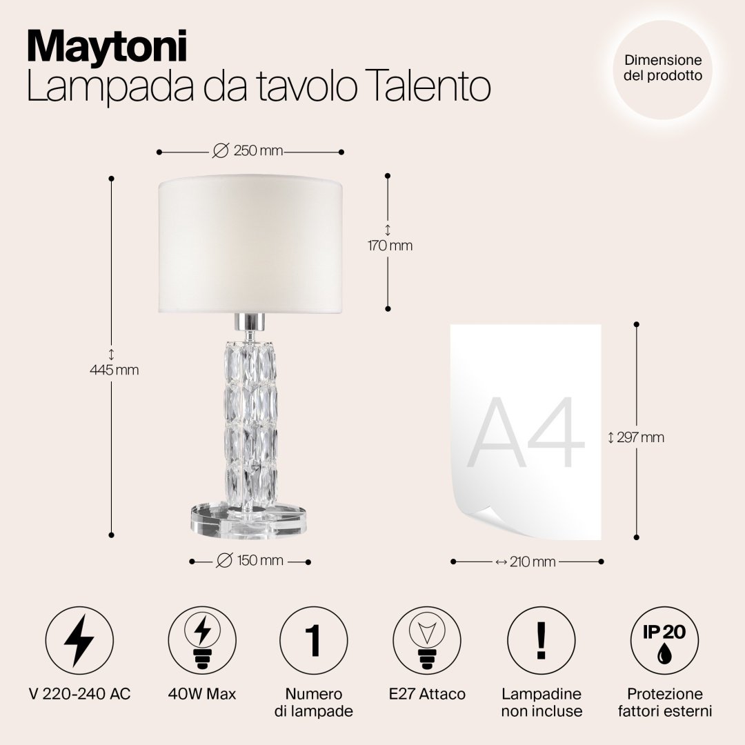 Настольная лампа Maytoni DIA008TL-01CH E27, 40 Вт, металл, ткань купить,NaN