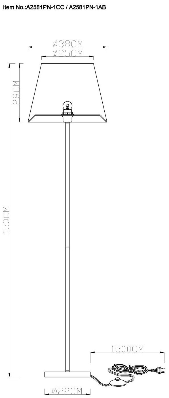 Напольная лампа Arte Lamp ELBA A2581PN-1CC E27, 60 Вт, металл, ткань купить,NaN