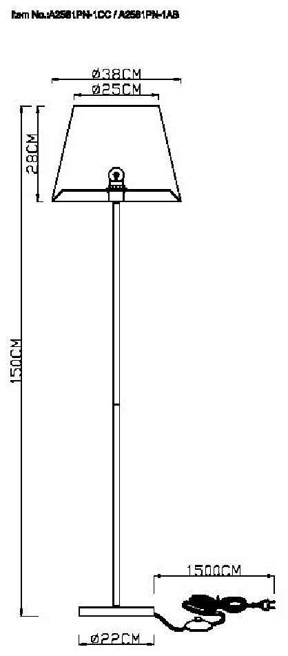 Напольная лампа Arte Lamp ELBA A2581PN-1AB E27, 60 Вт, металл, ткань купить,NaN