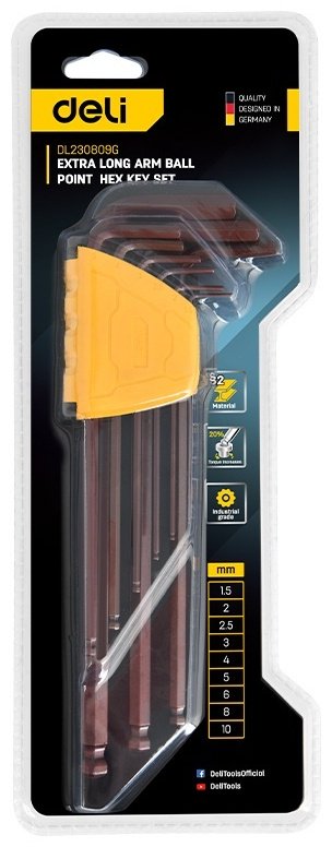 Шестигранный ключ Г-образный DELI арт.EDL230809G, 9 шт купить,3400