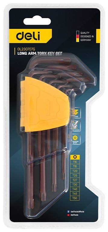 Шестигранный ключ Г-образный DELI арт.EDL230707G, 9 шт