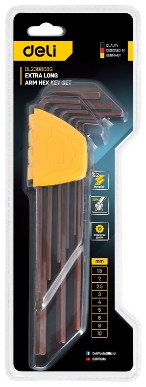 Шестигранный ключ Г-образный DELI арт.EDL230808G, 9 шт купить,3460