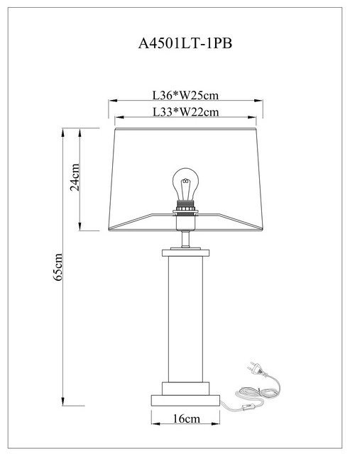 Настольная лампа Arte Lamp A4501LT-1PB E27, 60 Вт, металл, ткань купить,NaN