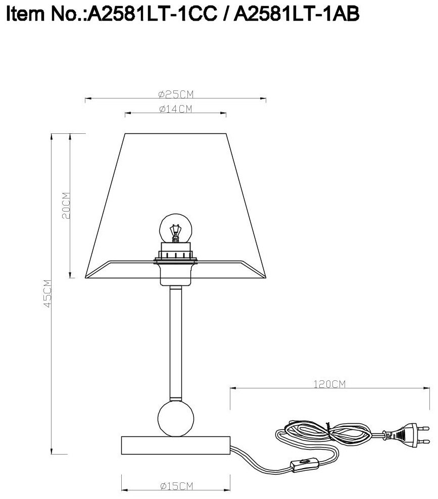 Настольная лампа Arte Lamp A2581LT-1AB E27, 60 Вт, металл, ткань купить,NaN