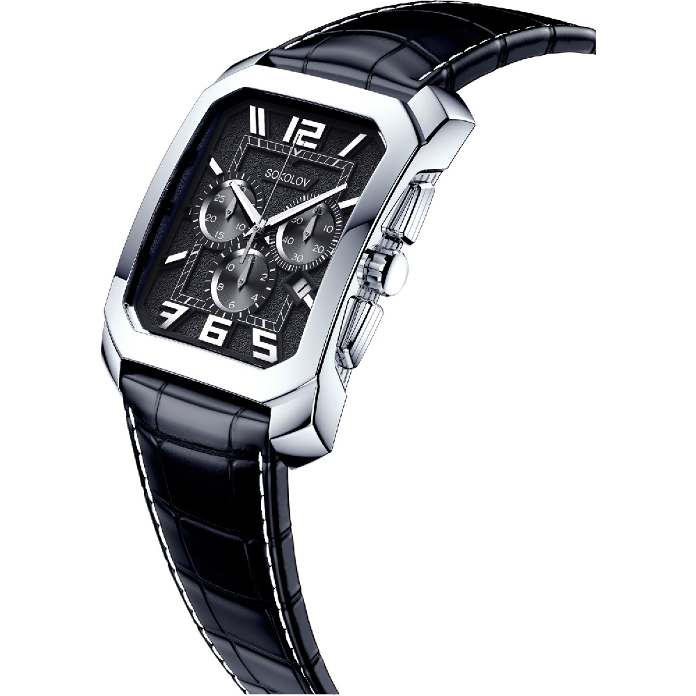Часы Кварцевые Sokolov 144.30.00.000.07.01.3 54.31 гр Серебро 925 Silver Black купить,335000