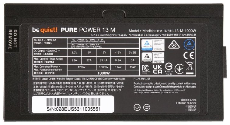 Блок питания Be quiet L13-M-1000W (BP028EU) 1000 Вт