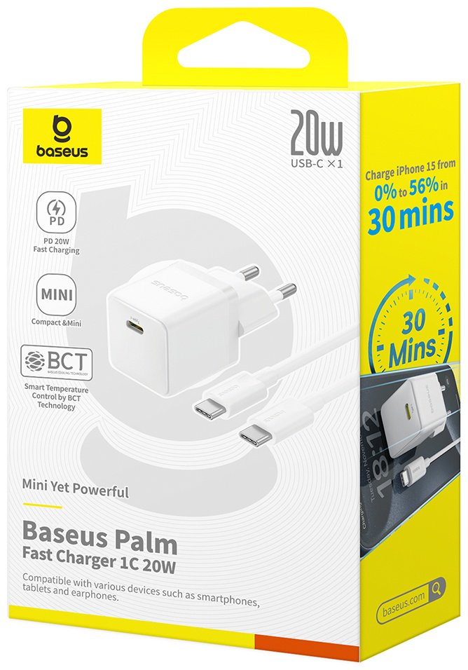 Зарядное устройство Baseus Palm 1C (P10111602213-01) USB Type-C 20 Вт белый купить,NaN
