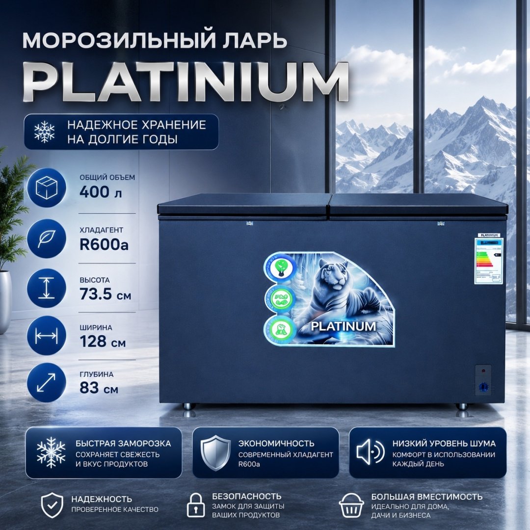 Морозильник Platinium PLM-450S 400 л серый купить,NaN