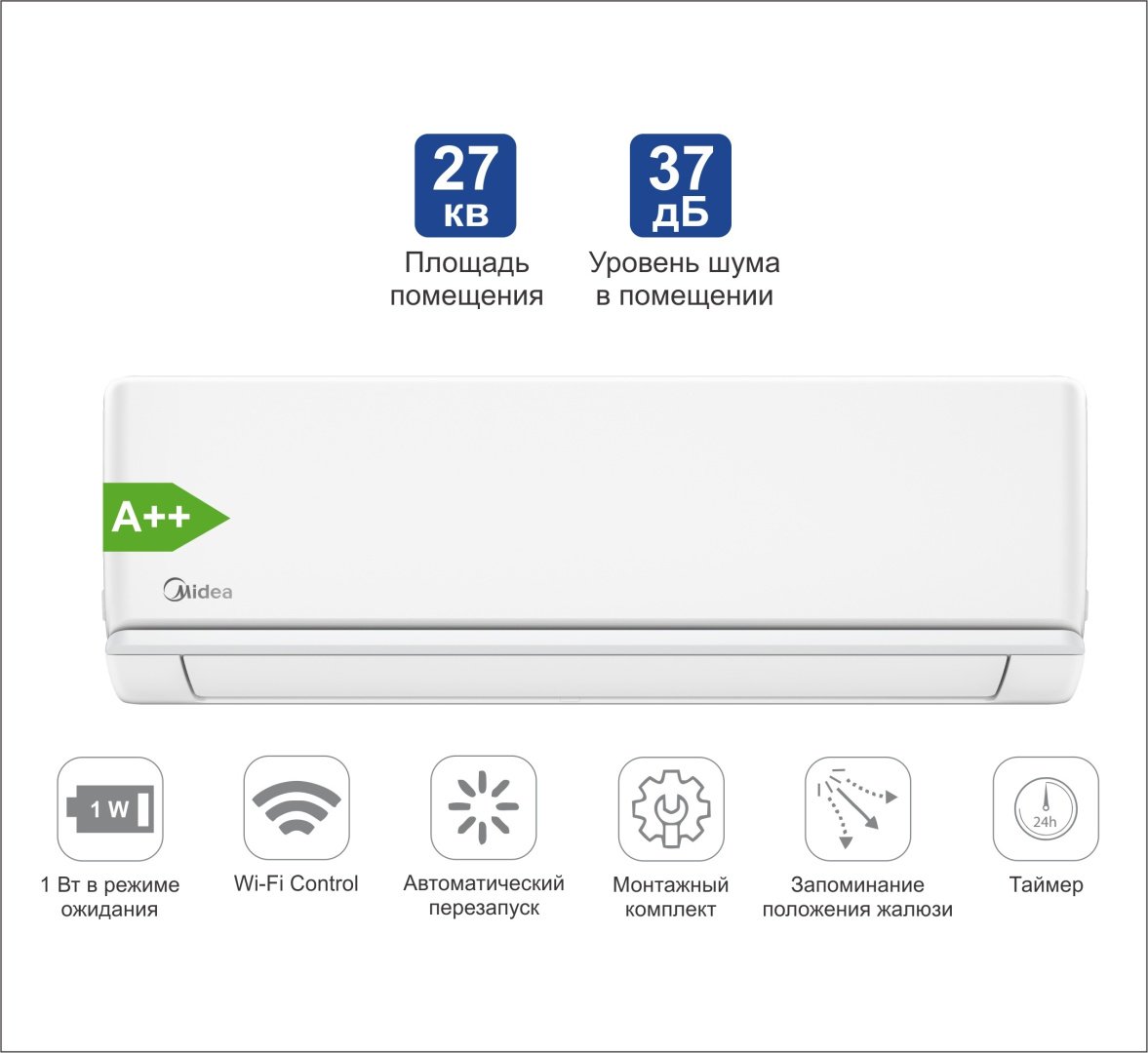 Midea XTREME MEGA-09H (с медной трубой) белый + монтажный комплект купить,NaN