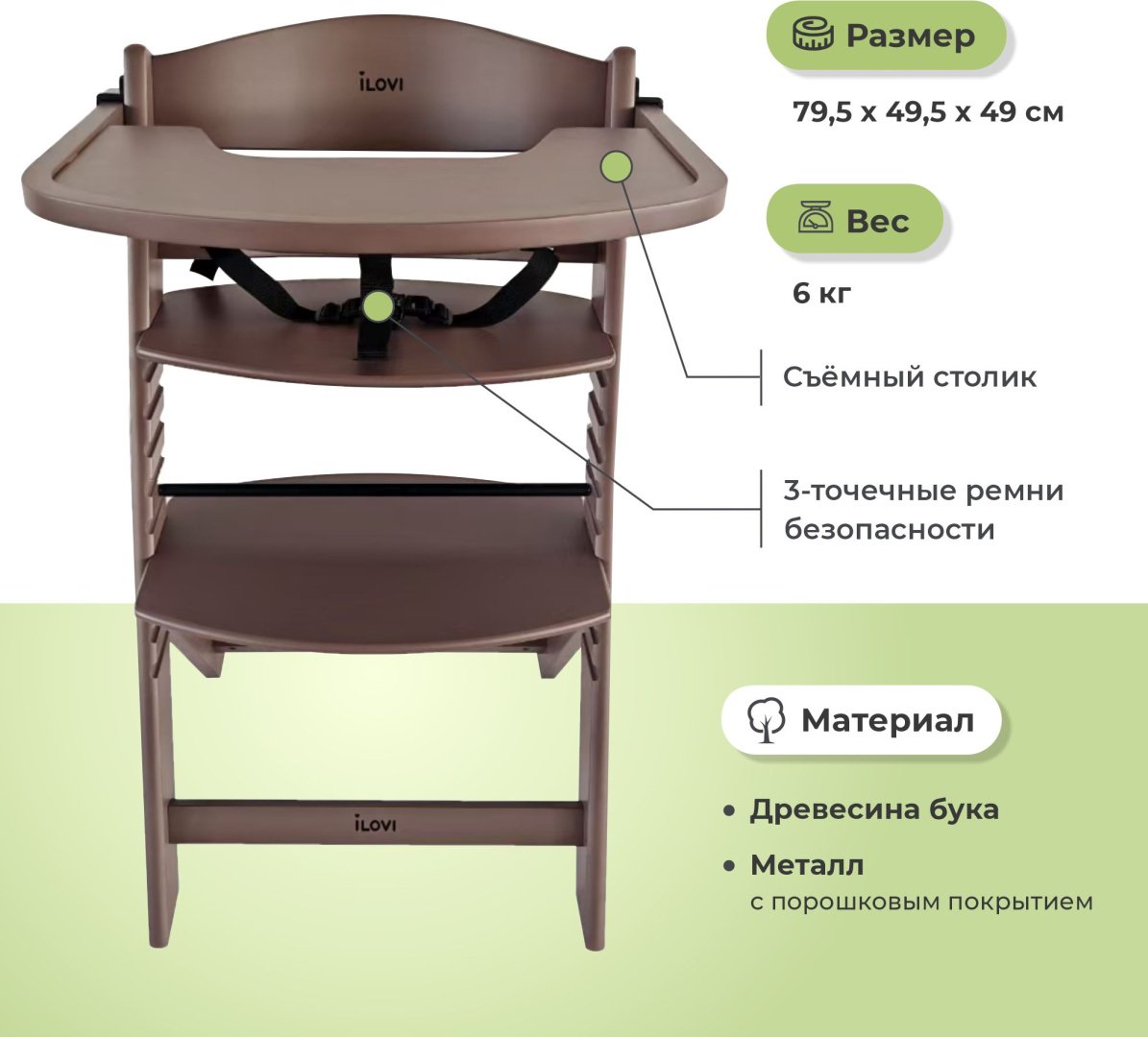 Стульчик классический iLovi Uno зеленый