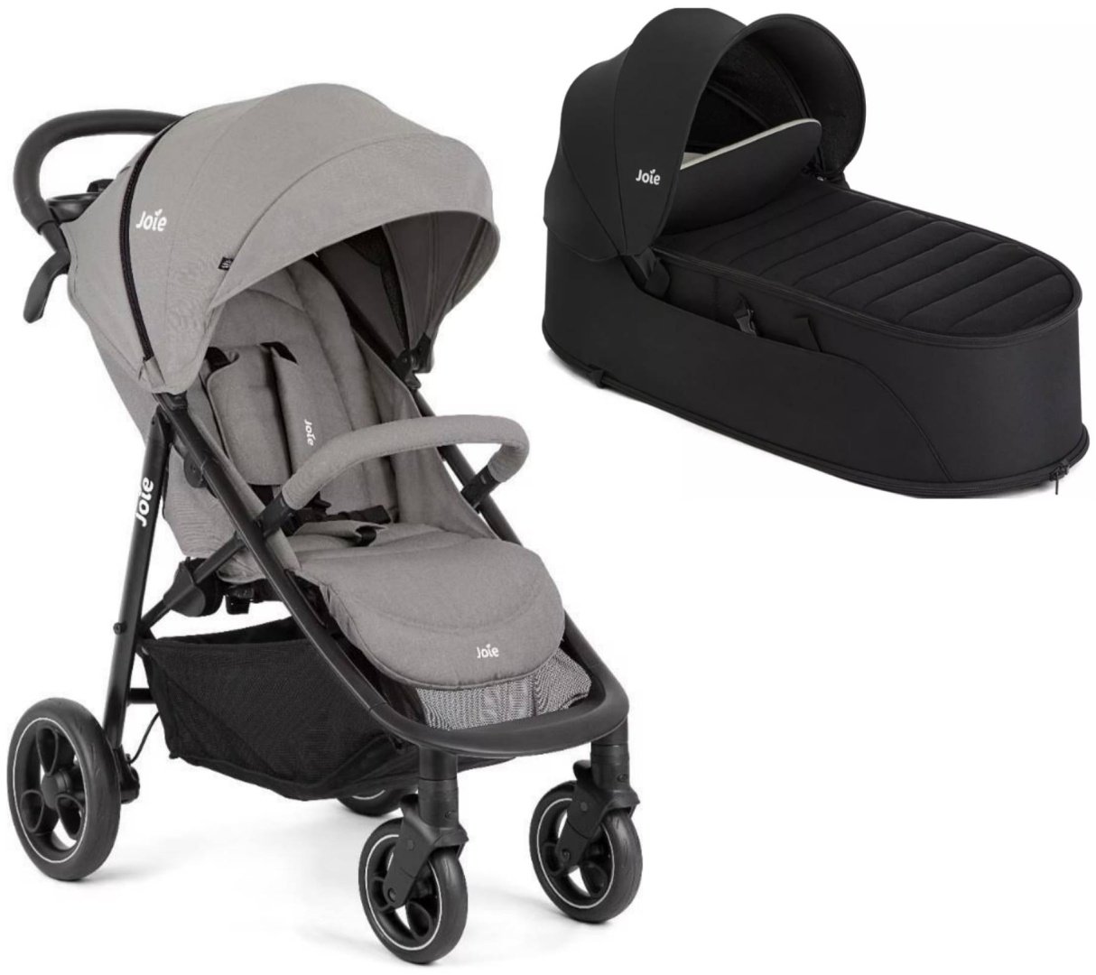 Коляска универсальная 2 в 1 Joie Litetrax Pebble/Soft Carry Cot Shale, черный, серый