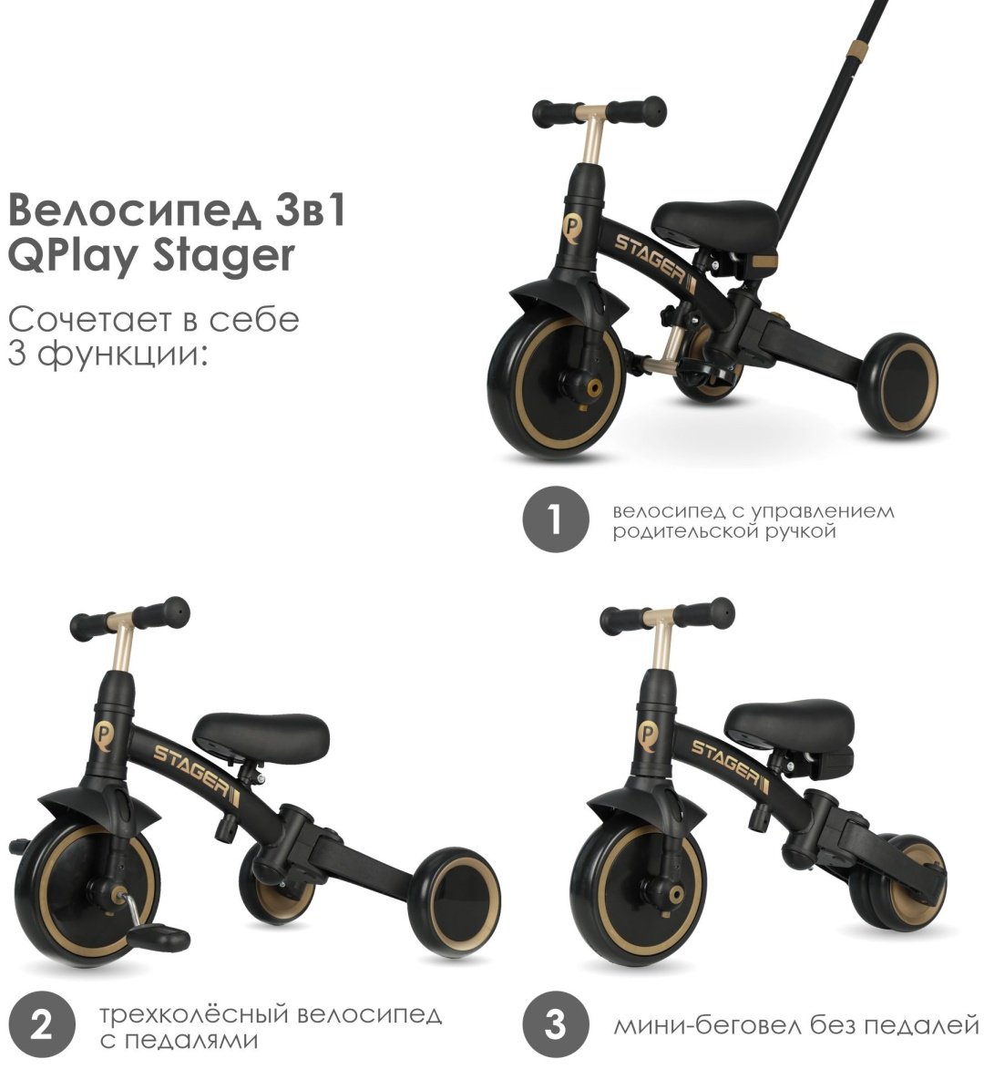 Трёхколёсный велосипед QPLAY Stager черный