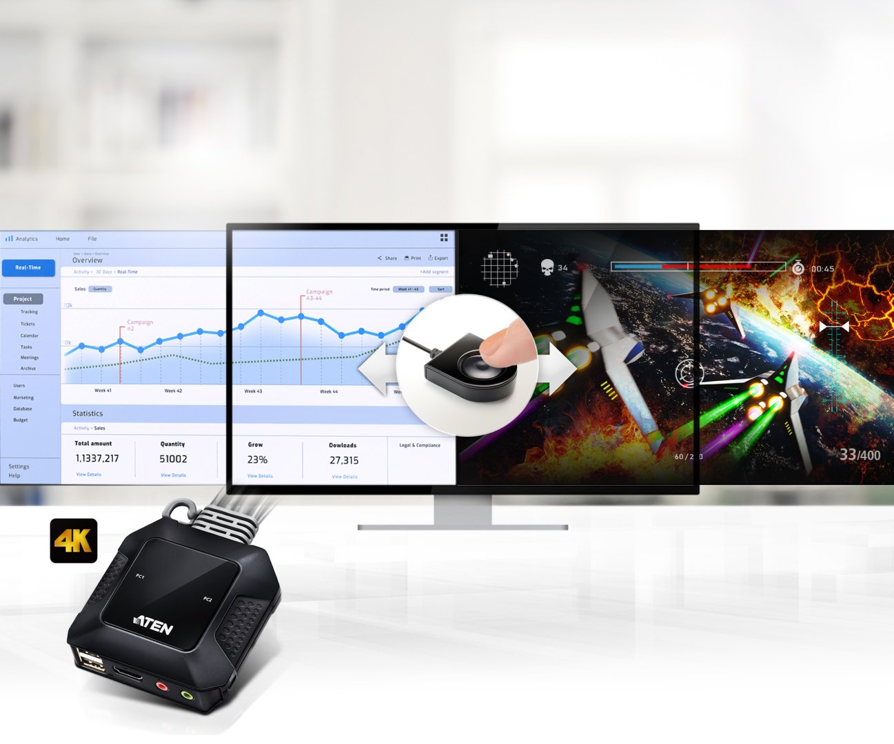 KVM-переключатель ATEN USB 3.0 A - HDMI 1.2 м CS22H-AT купить,66300