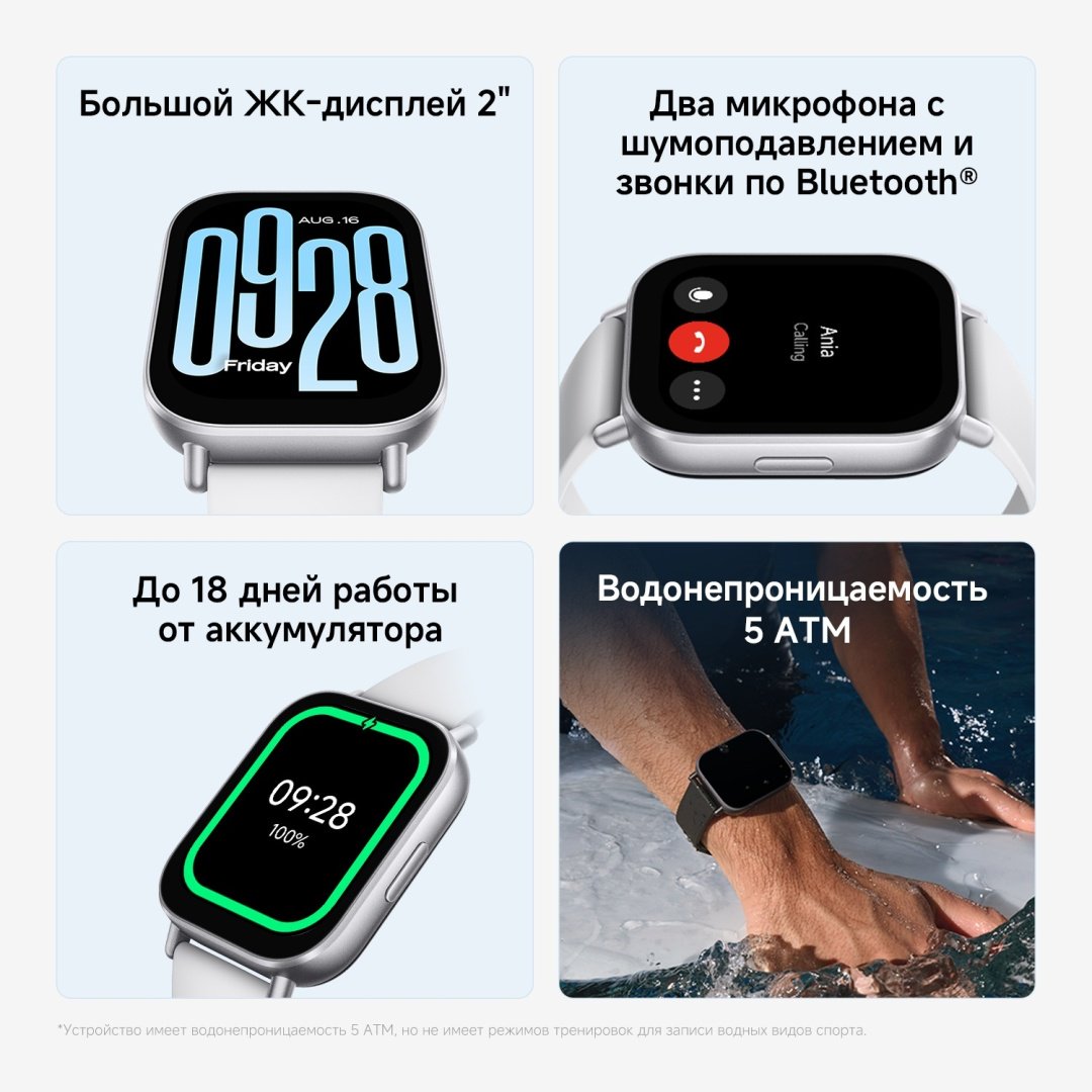 Смарт-часы Xiaomi Redmi Watch 5 Active 51 мм серебристый-серый купить,32000