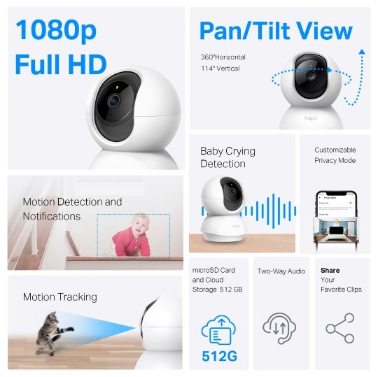 TP-LINK камера видеонаблюдения C200C, 2 расширение 1920x1080 купить,NaN