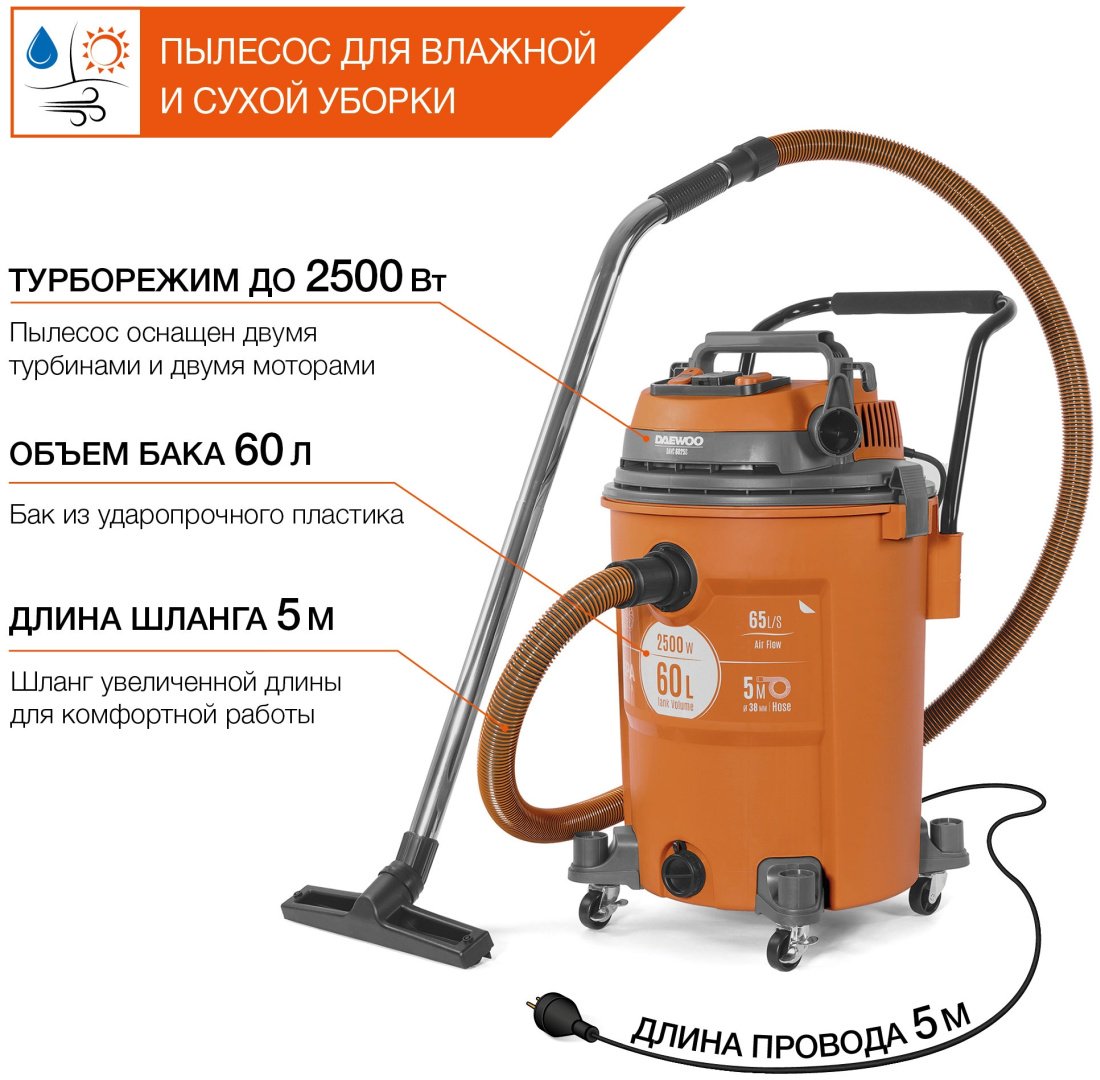 Строительный пылесос Daewoo DAVC 6025S купить,0