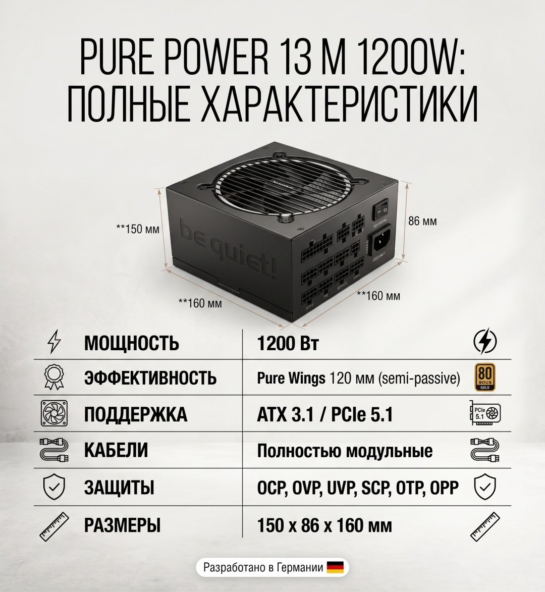 Блок питания Be quiet Pure Power 13 M 1200W 1200 Вт купить,NaN