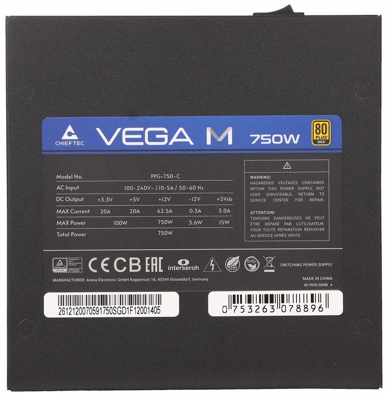 Блок питания Chieftec Chieftec Vega M PPG-750-C 750 Вт