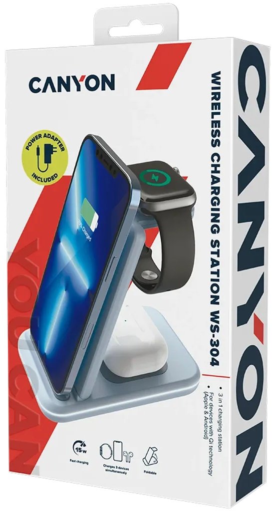 Зарядное устройство Canyon WS-304 USB Type-C 15 Вт синий купить,NaN
