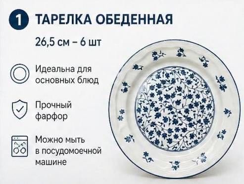 Сервиз на 6 персон Полевые цветы Кобальт MZ, предметов: 32, столовый, фарфор - ForteMarket Сервиз на 6 персон Полевые цветы Кобальт MZ, предметов: 32, столовый, фарфор купить,NaN